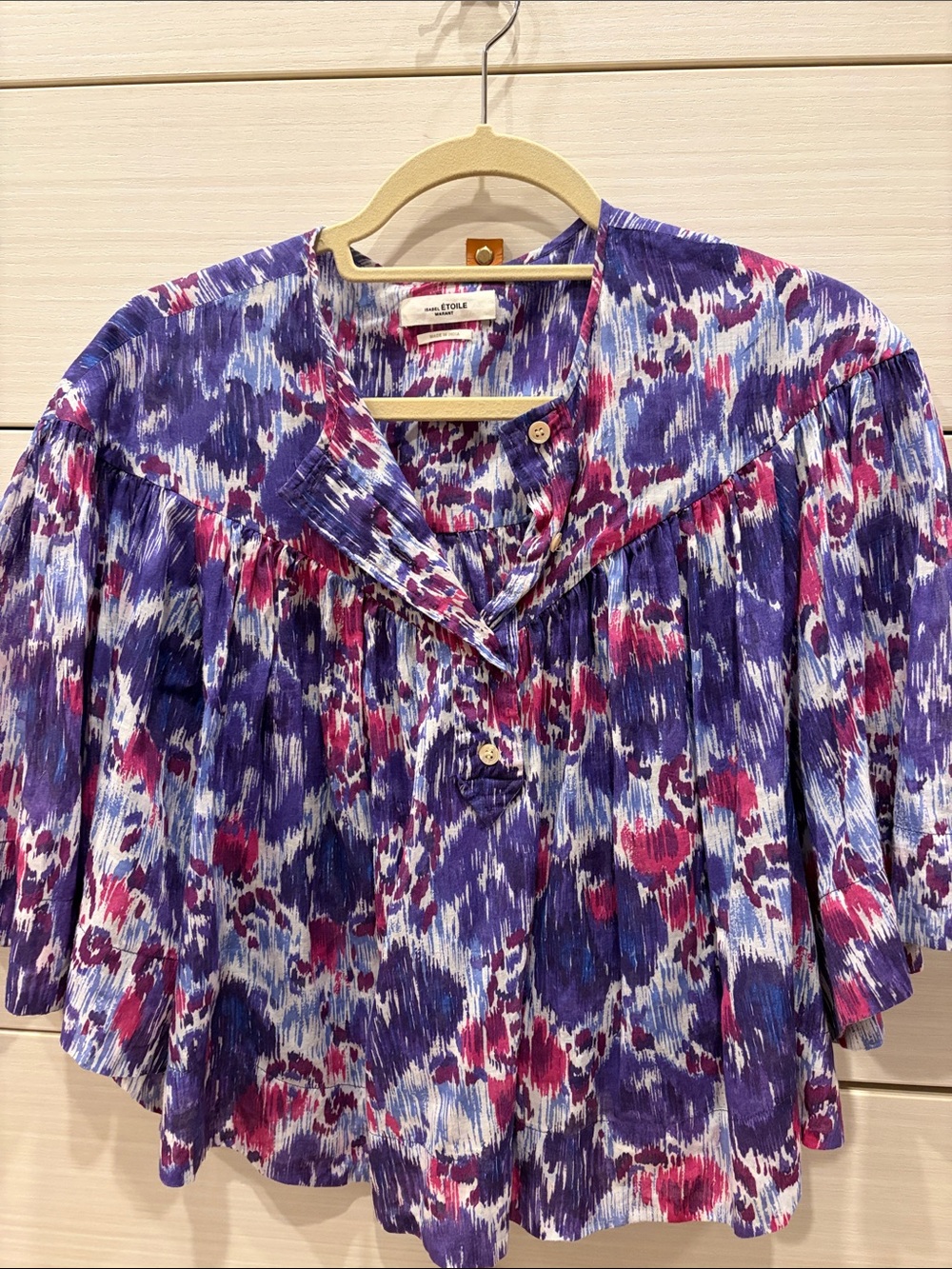Printed Purple & Pink Peasant Blouse